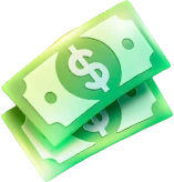 Decorative cash graphic for lottery promotion.